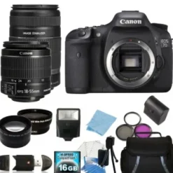 Hot Canon EOS 7D SLR Digital Camera with 18-55mm f/3.5-5.6 IS II Lens & 55-250mm f/4-5.6 IS II Lens   Accessory Bundle