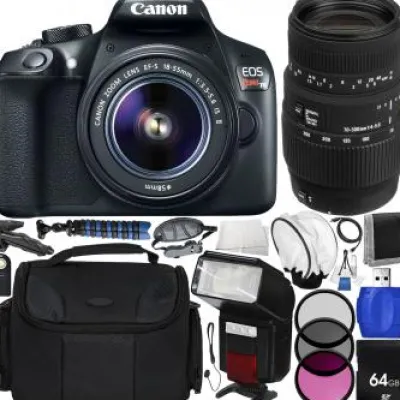 Outlet Canon EOS Rebel T6 DSLR Camera with 18-55mm & Sigma 70-300mm f4-5.6 DG Macro for EOS Lenses - Starters Bundle