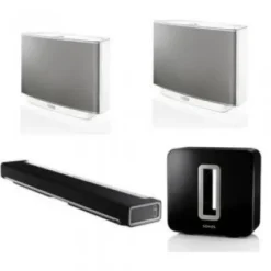 Clearance Sonos Deluxe Royalty Kit (Featuring:) PLAYBAR Wireless Soundbar + 2 PLAY:5 Speakers (White) and SUB Wireless Subwoofer (Black Gloss)