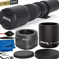 Fashion Ultimaxx High-Power 500mm/1000mm f/8 Manual Multi-Coated Preset Telephoto Lens Kit for Canon EOS R & RP Mirrorless Cameras - Includes: 2X Teleconverter with T-Mount to Canon RF-Mount Adapter & More